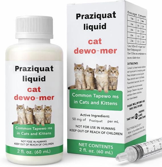 lvermect Oral Liquid for Cats & Kittens, Praziquat Dewomax, 2 oz (60 mL) | Liquid formula for cats and kittens. Supports gut health and digestive wellness; includes a 1 mL dropper for convenient use.