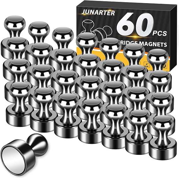 60 Pack Magnetic Push Pins, Black Strong Fridge Magnets