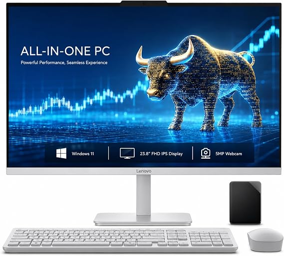 Lenovo All in One Desktop, Intel Ultra-Fast 4-Core CPU| 24'' FHD Display| 8GB RAM, 256GB PCIe SSD On Board Plus 512GB HDD External | Wi-Fi 6| Bluetooth| RJ-45| Windows 11 | HDMI | Wireless KB & Mouse