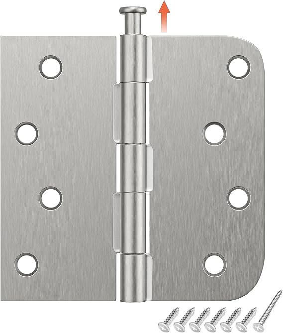 HOSOM 3 Pack 4 Inch Brushed Nickel Door Hinges with Square & 5/8" Radius