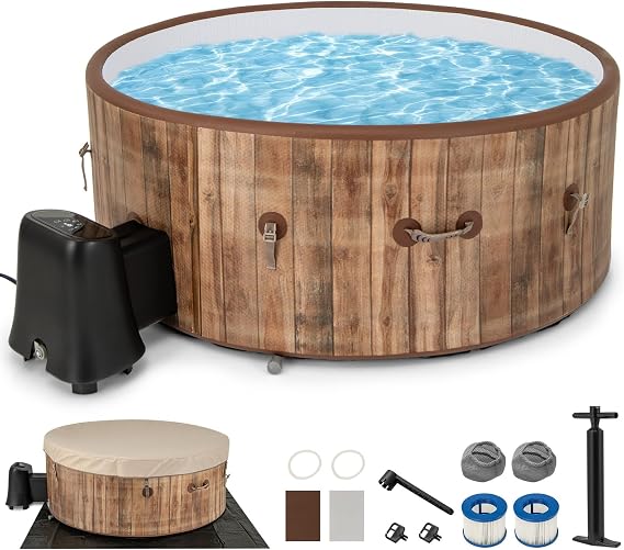 Goplus Inflatable Hot Tub SPA, 4-6 Person 72" Round Pool Hottub W/ 120 Air Jets, Drop-Stitch Construction, Heater Pump, Filter, Energy-Efficient Thermal Cover, Ground Cloth, Portable Outdoor Water SPA