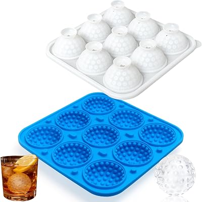 Sidosir 2.2 Large Sphere Ice Cube Ball Silicone Molds with Lid for for Making Iced Drinks, 9-Cavity 3D Golf Gifts Ball Ice Maker Mold for Whiskey and Cocktails
