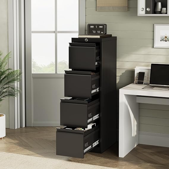 4 Drawer File Cabinet with Lock, Vertical Filing Storage Cabinet, Metal Filing Cabinets, Steel Lockable Storage Cabinets for Home Office, Legal/Letter Size File