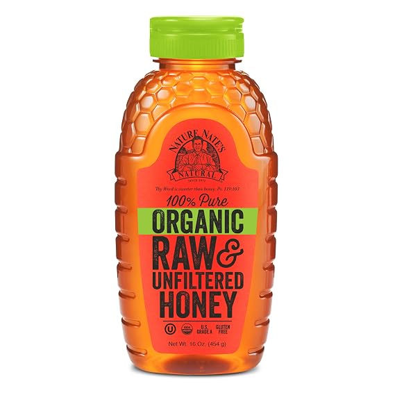 Nature Nates 100% Pure Raw & Unfiltered Organic Honey; 16-oz Squeeze Bottle - 12 Pack; Made by Brazilian Bees; Enjoy Honeys Balanced Flavor and Wholesome Benefits