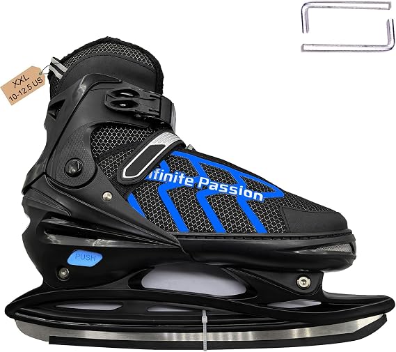 XX-Large (10-12.5 US) Mens Ice Skates, Adults Youth Adjustable Ice Skate, Warm and Breathable Ice Hockey Skates with Quick Lacing System & Push-Lock Buckle for Secure Hold