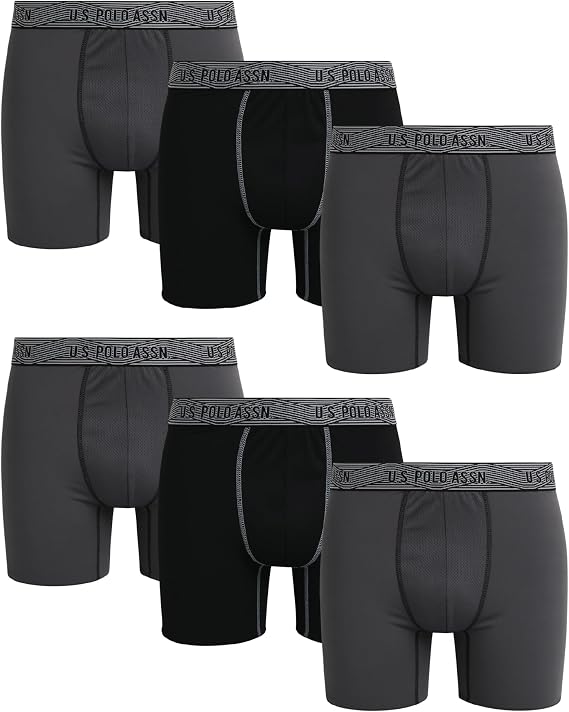 U.S. POLO ASSN. Mens Underwear Boxer Briefs - 6 Pack Moisture Wicking Performance Boxers for Men with Contour Pouch 6" Inseam