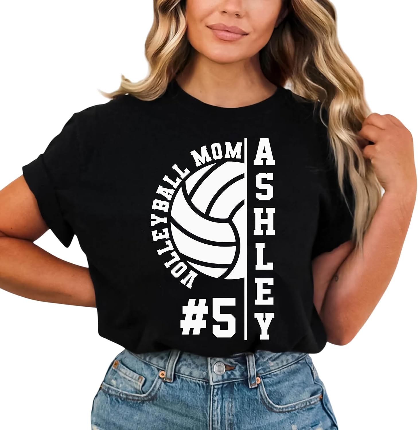 LASFOUR Personalized Volleyball Mom Shirts for Women, Volleyball Mom Shirts with Team Name and Number