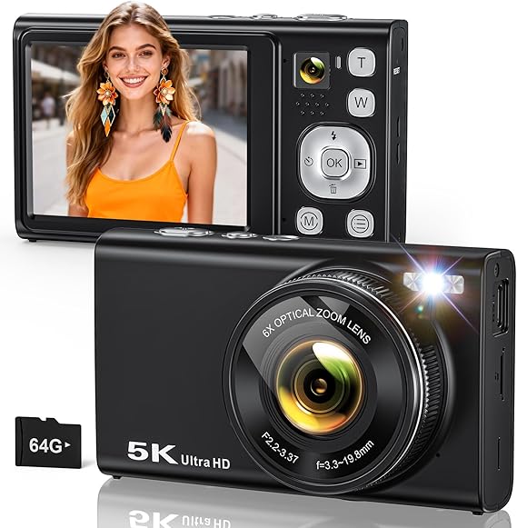 5K Digital Camera for Photography 96MP Dual Cameras with 6X Optical Zoom