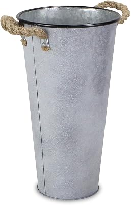 Cheungs FP-4053S Tall 17 Metal French Bucket with 2 Rope Handles, Silver