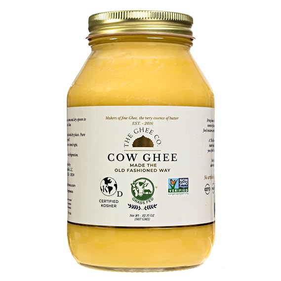 The Ghee Co. - 32 Fl Oz ,Glass Jar,Crafted homestyle with Real Butter, Grass Fed, Certified Non-GMOs, Certified, Kosher & Halal , Paleo & Keto-friendly , Lactose & Casein Free, Naturally long shelf life of 36 months