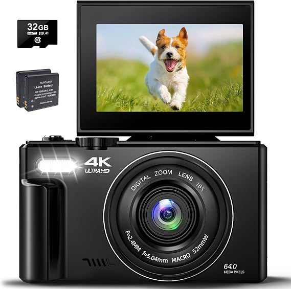 Digital Camera, 4K 30 FPS 64 MP, Compact Camera, YouTube Camera, AF Autofocus, Webcam, 18x Digital Zoom, For Beginners, Birthday, Lightweight, Portable, Gift, Christmas, Japanese Instruction Manual