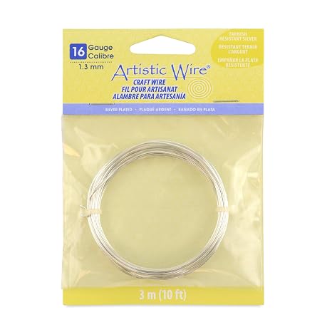 Artistic Wire, 16 Gauge Silver Plated Tarnish Resistant Colored Copper Craft Wire, Tarnish Resistant Silver, 10 ft