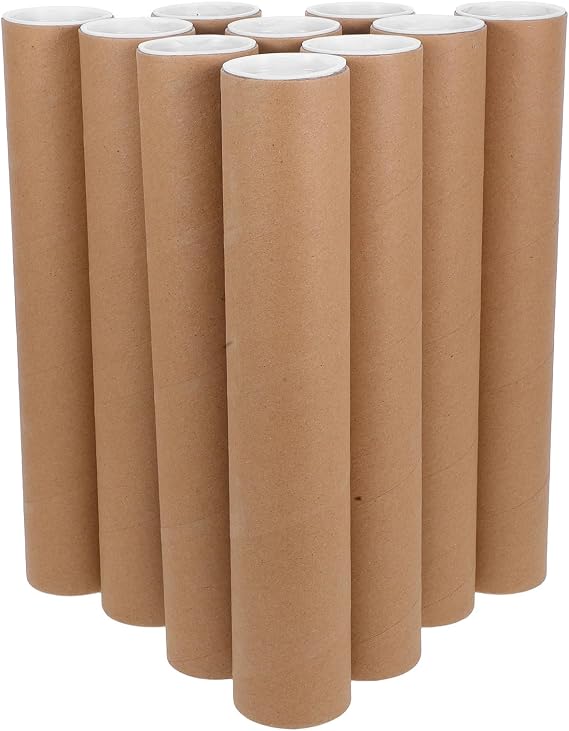 12 Pack Brown Kraft Paper Poster Mailer Tubes with End Caps for Efficient Vertical Storage and Stackable round Mailing Tubes with Writable Outer Surface, for Blueprints