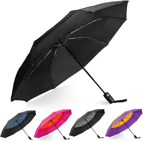 Windproof Compact Travel Umbrellas for Rain Easy Auto Open Close, Automatic Durable Waterproof Backpack, Portable, Lightweight Umbrellas for Travel