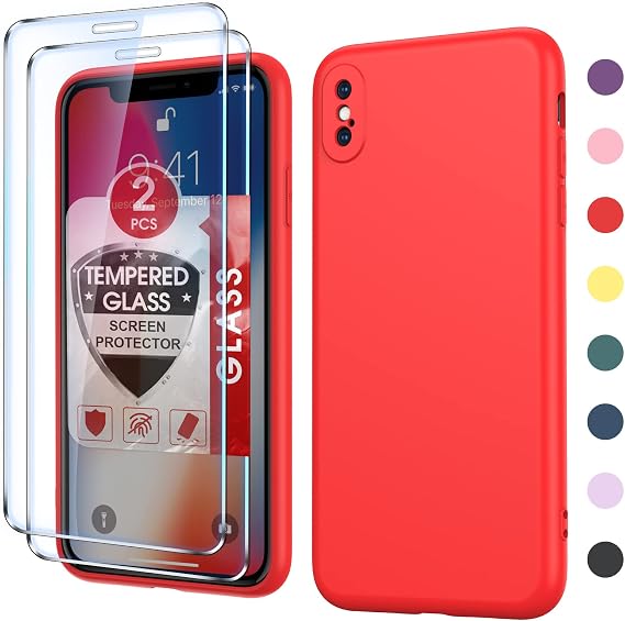 LeYi for Xs Max iPhone Case, Phone Case iPhone Xs Max with [2 Pack] Tempered Glass Screen Protector, Soft Silicone Ultra Slim Shockproof Case with Anti-Scratch Microfiber Lining for iPhone Xs Max, Red
