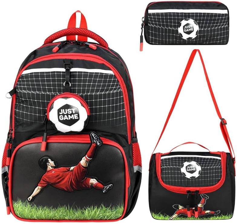 JUST GAME Ortopedik Okul Çantası, Beslenme Çantası ve Kalemlikli 3'lü Set, Çok Renkli, 30x42x20 cm