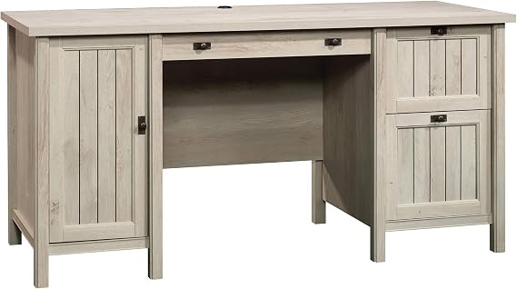 Sauder Costa Computer Desk with Storage Drawers, Home Office Desk, in Chalked Chestnut