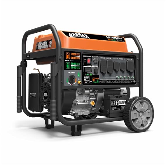 GENMAX Dual Fuel Portable Generator,GM12000ED Gas or Propane Powered Electric Start-Home Back Up, EPA Compliant