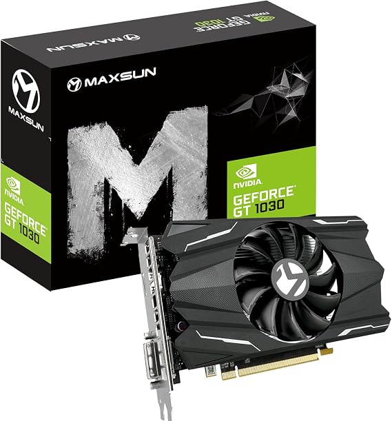 maxsun GEFORCE GT 1030 4GB GDDR4 Video Display Graphics Card GPU mini ITX Design, HDMI, DVI-D, Single Fan Cooling System