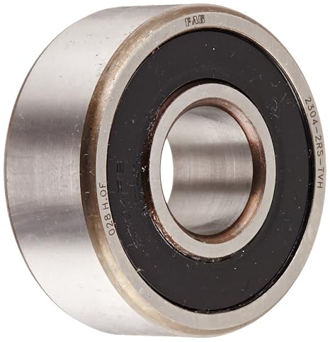 FAG 2304-2RS-TV Self-Aligning Bearing, Double Row, Double Sealed, Polyamide/Nylon Cage, Normal Clearance, Metric, 20mm ID, 52mm OD, 21mm Width, 10000rpm Maximum Rotaional Speed, 750lbf Static Load Capacity, 2800lbf Dynamic Load Capacity