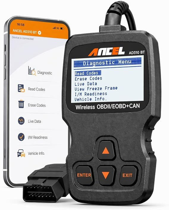 ANCEL AD310 BT OBD2 Scanner with Bluetooth, Car Code Reader Upgraded AD310 with Battery Voltage Monitor, Live Data, I/M Readiness, DTC Lookup Check Engine Code Reader for 1996+ Vehicles
