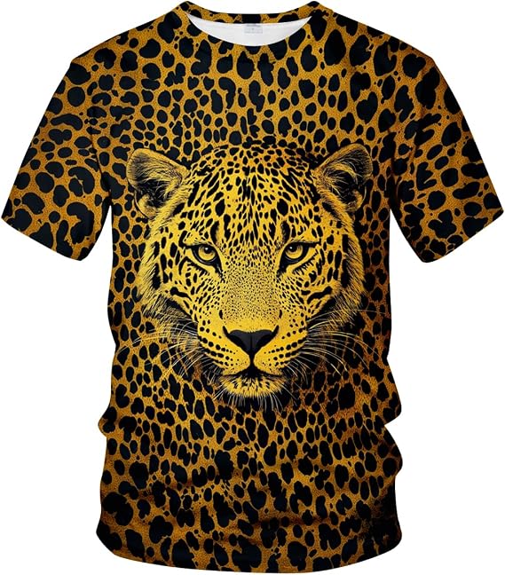 Funny Leopard Graphic T-Shirt Novelty Short Sleeve Crewneck Shirt