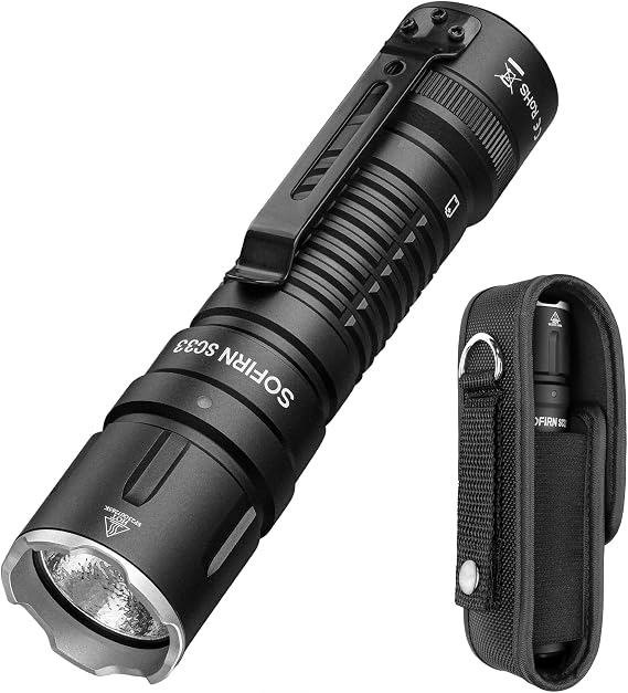 sofirn SC33 Tactical Flashlight with Holster, 5200LM Super Bright USB-C Rechargebale Duty Light, IPX8 Waterproof, Powerful EDC Light with Tail Switch for Camping, Emergencie, Rescue, Inspection
