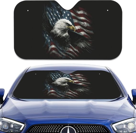 Front Windshield Sun Shade, Bald Eagle Car Sun Shade, Windshield Sunshade Sun Heat UV Rays Visor Protector for Truck SUV, 56 x 28 Inch, AAA1A-A15