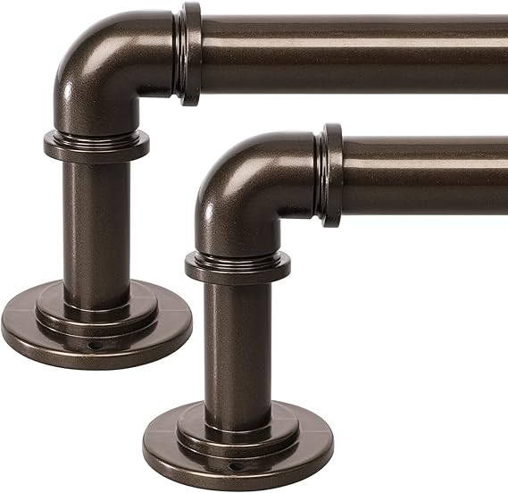 OLV 2 Pack Curtain Rod 36-91 Inch, Industrial Wrap Around Bronze Window Rod | 1 Inch Adjustable Blackout Heavy Duty Window Treatment Rods, Indoor/Outdoor Use, No Sagging, Decor for Bedroom Living Room
