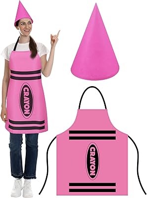 Teenyyou Crayon Apron and Funny Gnome Cone Hats for Costume Set for Adults Fancy Dress Outfit Halloween Cosplay Dress up