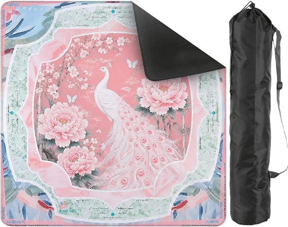 Cherry Blossom Peacock Mahjong Mat Size 20.9''x20.9'' 31.5''x31.5'' 33''x33'', Anti-Slip Noise Reduction Table Protection Playmat