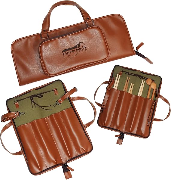 Drumstick Bag (Vegan Leather) Holds drumsticks mallets and more stylish chic largesize Floor-tom hooks