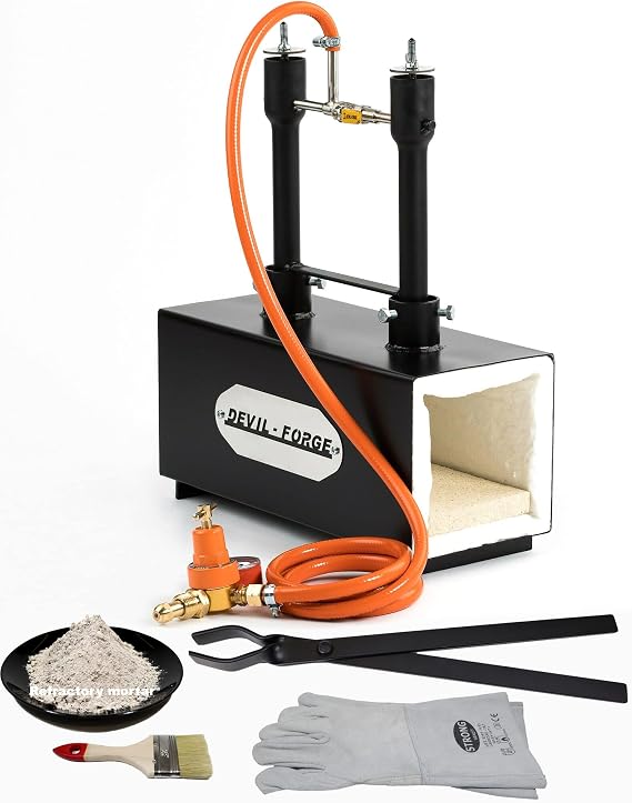 DEVIL-FORGE Gas Propane Forge DFPROF2b, 2 Burners DFP (160.000 BTU) use 1 or 2, Gas Ball Valve, Air Choke, Knife Making, Blacksmith, Farrier, 2500F / 1370C