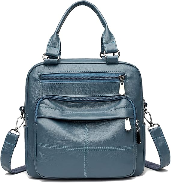 Fashion Backpack Women Shoulder Bag Leather Waterproof Handbags Bag Ladies Daypack Rucksack for Travel Work Dating Blue