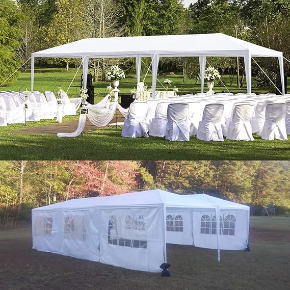 Outdoor Wedding Tent White Party Tent,10x30 FT Gazebo Canopy Tent,Heavy Duty Camping Shelter Grill Gazebo Pavilion,Large Commercial BBQ Patio Tent