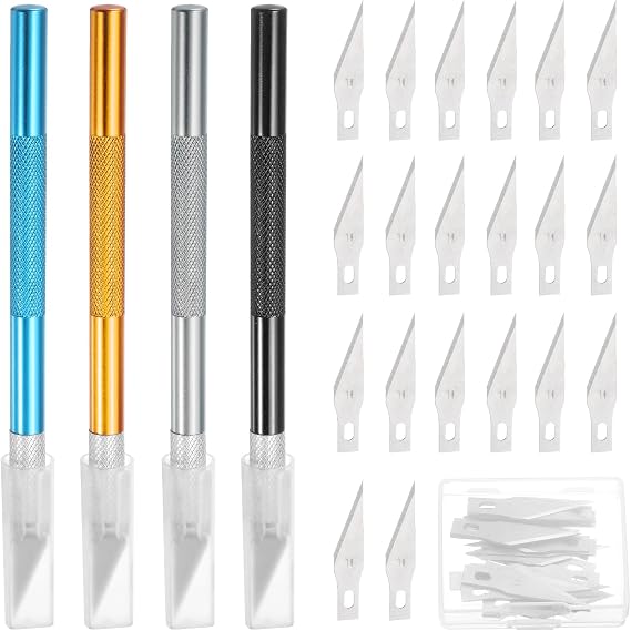 uxcell Precision Cutter Set of 4, Craft Knives 40 #11 Blades Included Professional Cutting Set for Modeling and Lap Book Gold, Blue, Black, Silver