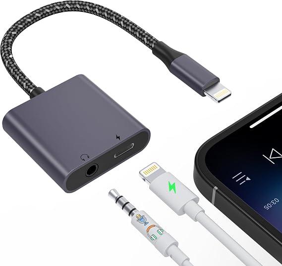 2 in 1 iPhone Microphone Adapter for Live-Streaming [MFi Certified], Lightning to 3.5mm Audio Jack and Charger Lightning Splitter, Apple Dongle Headphone Jack and Charger for iPhone 14/13/12/11/ iPad