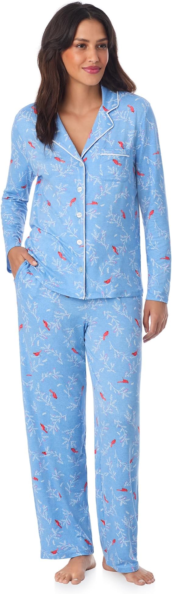 Cuddl Duds Long Sleeve Button Up Matching Pajamas 2 Piece PJs Set for Women | Sleepwear & Loungewear, Printed PJ Shirt & Pants with Pockets, Comfy & Cute, Soft Lightweight & Breathable Lounge Sets