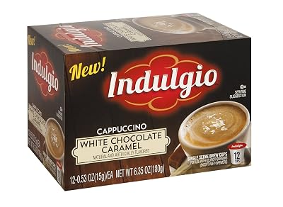 Indulgio White Chocolate Caramel Single Serve for Keurig K-Cup Brewers, 12 Count Pack of 6 Compatible with 2.0 Keurig Brewers