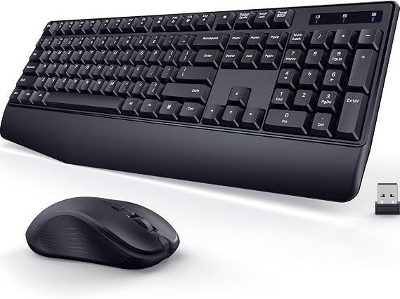 Wireless Keyboard Mouse Combo with 2.4GHz Receiver, Ergonomic Wireless Keyboard and Mouse Palmrest, Adjustable DPI Compatible with PC, Laptop, MacBook, Windows