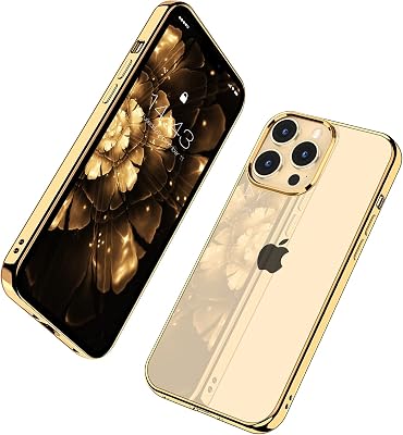 MILPROX Compatible for iPhone 13 Pro Clear Case 2021, Crystal Transparent Cover Shockproof Protective Bumper Shell with Electroplated Mirror Edge for iPhone 13 Pro 6.13 Cameras 2021-Gold