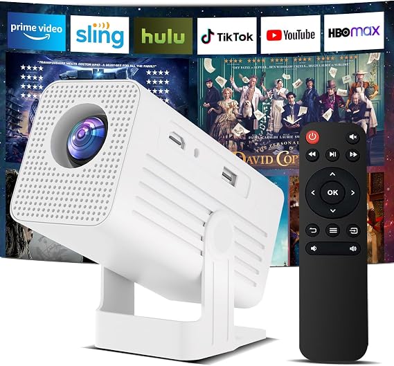 [Built-in Apps & 4K Support ] Mini Projector with Wifi and Bluetooth,Portable Projector Native 1080P Support Auto Keystone Movie Projector Compatible with HDMI/USB/iOS/Android,135 for Home,Outdoor