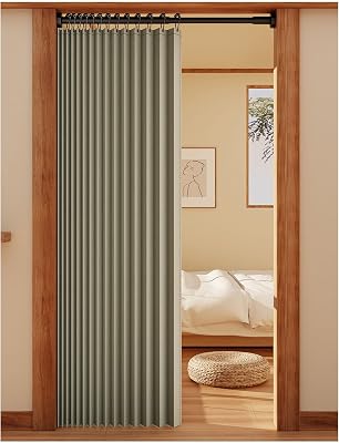 Blackout Closet Curtain, Waterproof Room Divider, Invisible Accordion Style Door Curtains for Doorways, Curtain for Closet Without DoorGreen,Pole 220-240cmcurtain 240x250cm