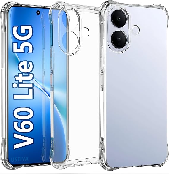USTIYA Case for Vivo V60 Lite 5G Clear TPU Four Corners Military-Grade Protection Cover Transparent Soft funda