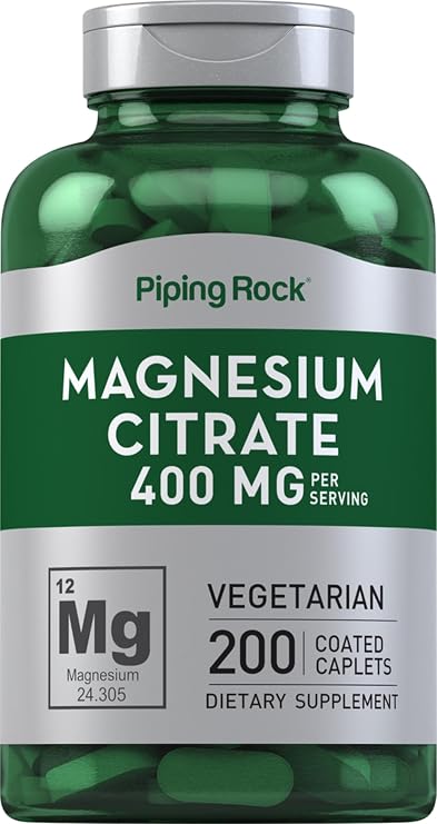 Piping Rock Magnesium Citrate | 400 mg | 200 Caplets | Vegetarian, Non-GMO, Gluten Free Supplement