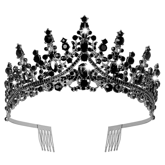 Black Crown, Vofler Halloween Black Swan Costume Siren Evil Queen Tiaras Crystal Headband for Womens Woman Princess Adult Girls Gothic Vampire Witch Cosplay Party Wedding Birthday Quinceanera Pageant