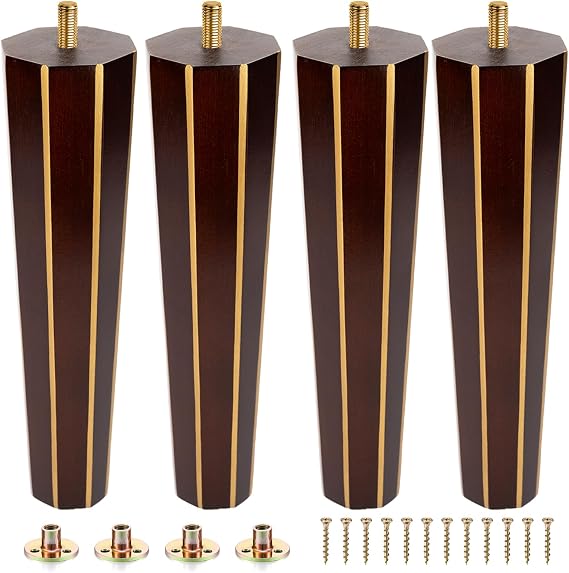 Wood Furniture Legs Set of 4 Square Round Couch Brown Sofa Dresser, Century Modern Replacement Parts for Armchair Recliner Coffee Table Cabinet Bed Chair (Brown, 10 Inch)