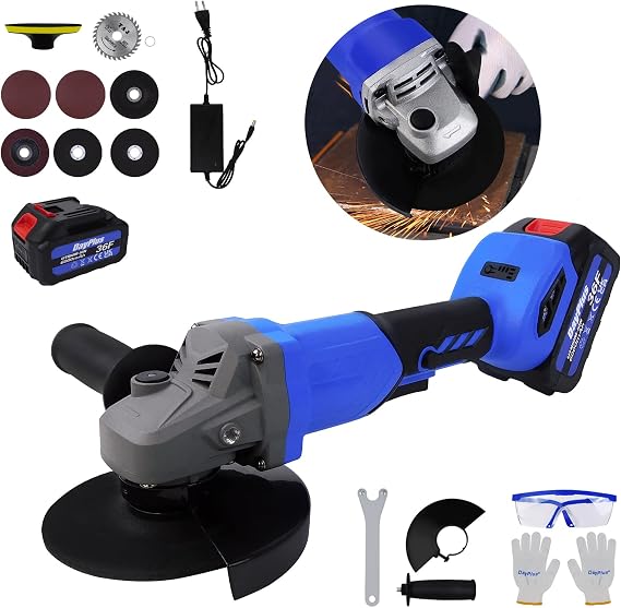 Power Grinder w/ 21V 3.0Ah Li-Ion Battery & Fast Charger - Cordless Angle Grinder - Electric Metal Grinder Battery Grinder - 2-Position Handle, Battery Grinder Tool set to Cutting and Grinding Wheels