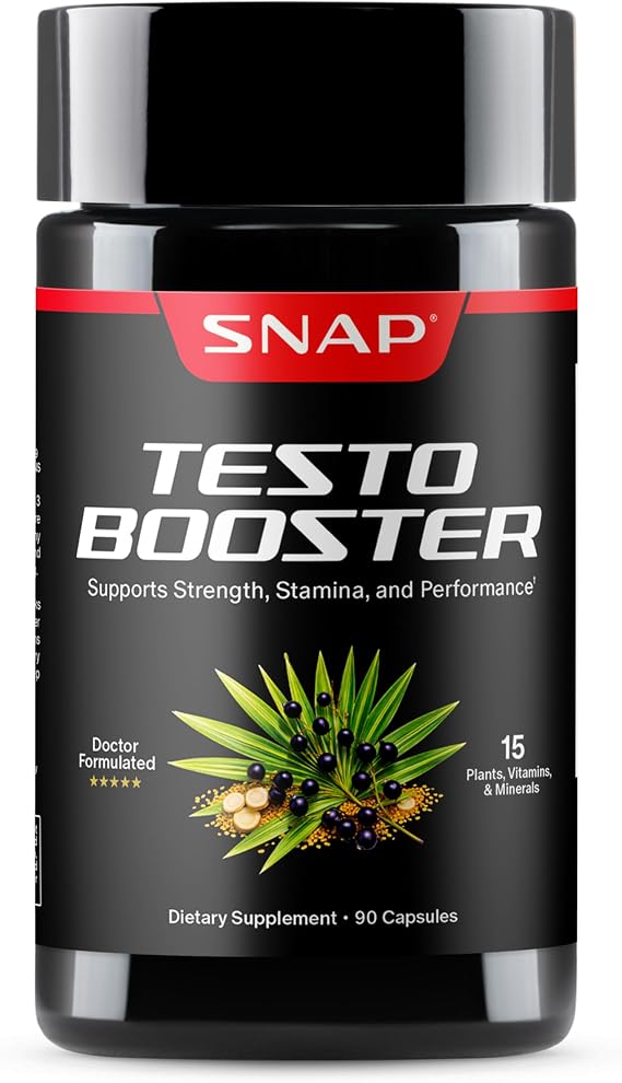 Snap Supplements Testosterone Booster for Men, Tongkat Ali, D-Aspartic Acid & Epimedium, Supports Healthy Testosterone Naturally, Energy & Stamina, 90 Vegetarian Capsules (Packaging May Vary)