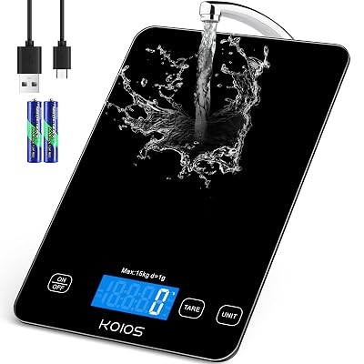 KOIOS Food Scale, 33lb15kg Digital Kitchen Scale Grams and Ounces for Cooking Baking, 1g0.1oz Precise Graduation, Type-C Charging, Tare Function, AAA Battery IncludedBlack